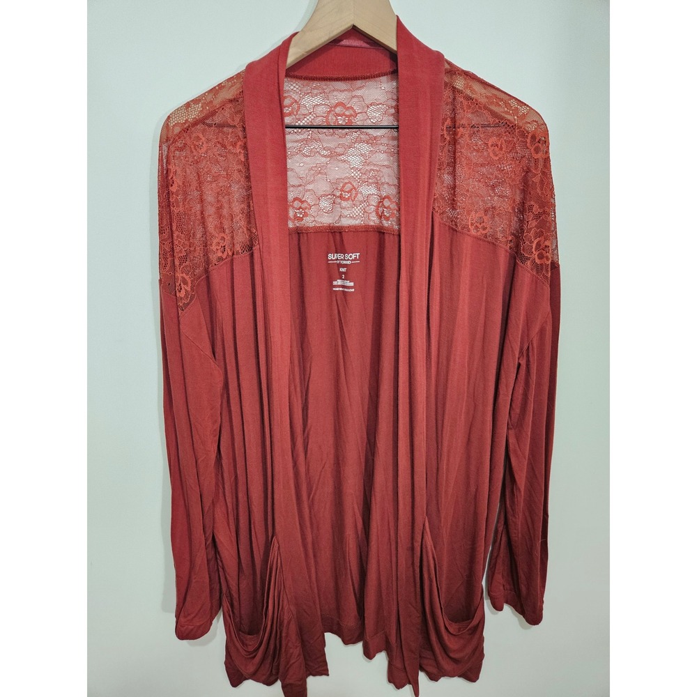 Torrid Super Soft Rust Red Lace Shoulder Open Front Cardigan Plus Size 2 1829843